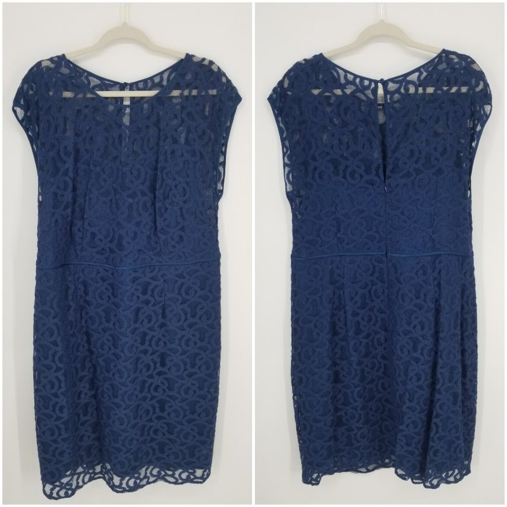 Adrianna Papell Navy/Teal Lace Sheath Dress 16W